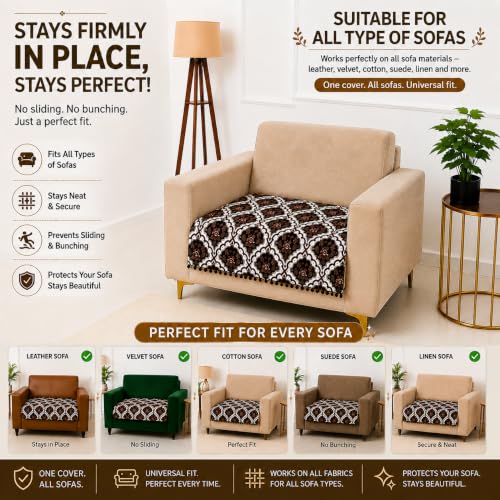 Image of Homerz Premium Printed Quilted Velvet Sofa Slip Cover Protector, Sofa Mat, Exact Size, Antislip Cover (Botanica, 1 Seater, Half)