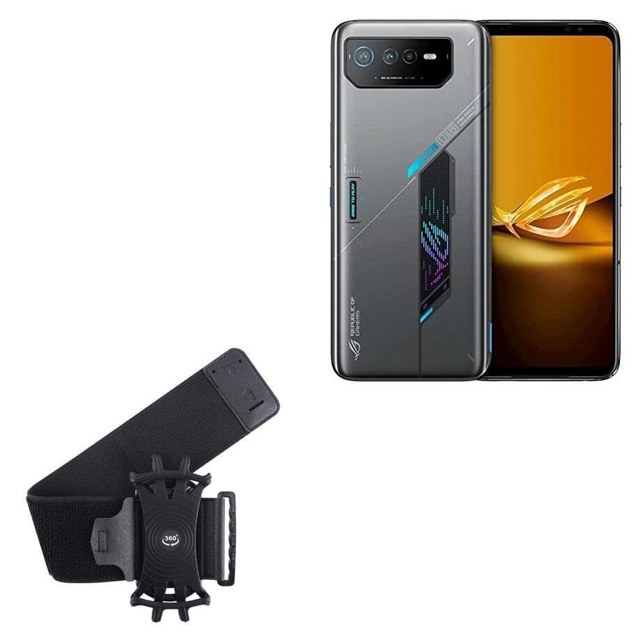BoxWave Holster Compatible with ASUS ROG Phone 6D - ActiveStretch Sport Armband, Adjustable Armband for Workout and Running - Jet Black