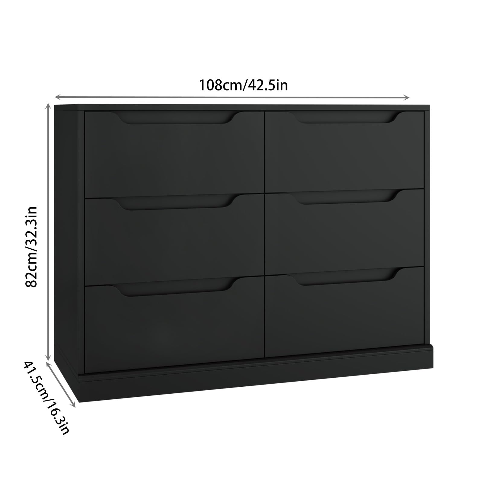 HOSTACK Modern 6 Drawer Dresser for Bedroom, Double Chest of Drawers with Storage, Large Wooden Storage Dresser Organizer with Cut-Out Handles, Accent Storage Cabinet for Living Room, Entryway, Black