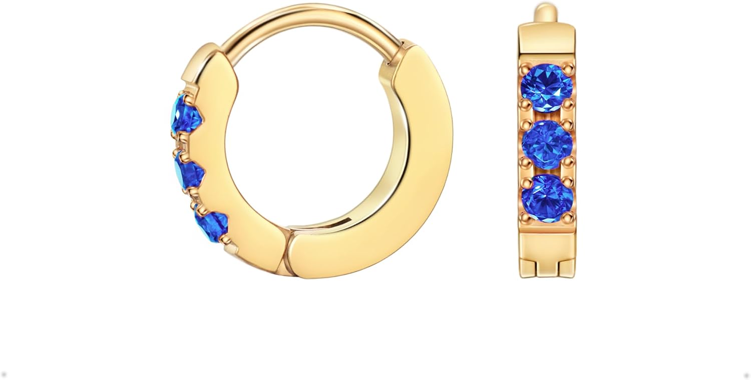 Birthstone Huggie Hoop Earrings for Women, Cubic Zirconia Small Hoops