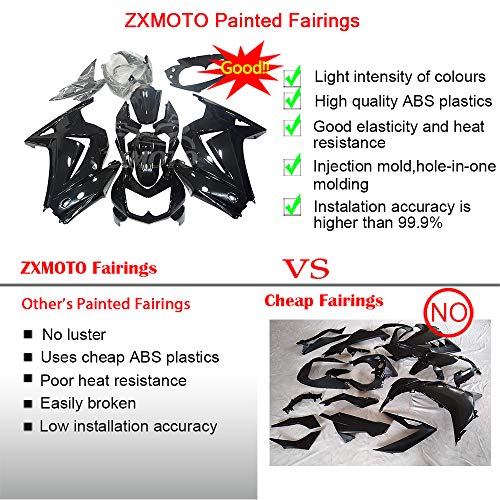 ZXMOTO Matte Black Motorcycle Fairing Kit for 2008 2009 2010 2011 2012 Kawasaki Ninja 250R EX250,ABS Plastic Bodywork Fairings