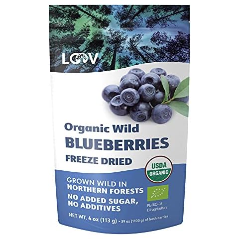 LOOV Wild Organic Dried Blueberries, No Added Sugar, No Added Oil, 113 Grams, Freeze Dried Wild Blueberries from Nordic Forests, 100% Whole Fruit Wild Blueberries, Non-GMO, Unsweetened Dried Fruit Cover
