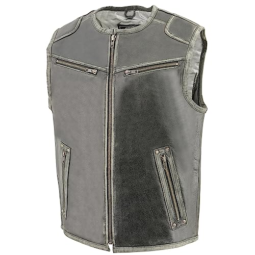 Image of Milwaukee Leather Men's Standard MLM3536 Vintage Distressed Grey Motorcycle Leather Vest