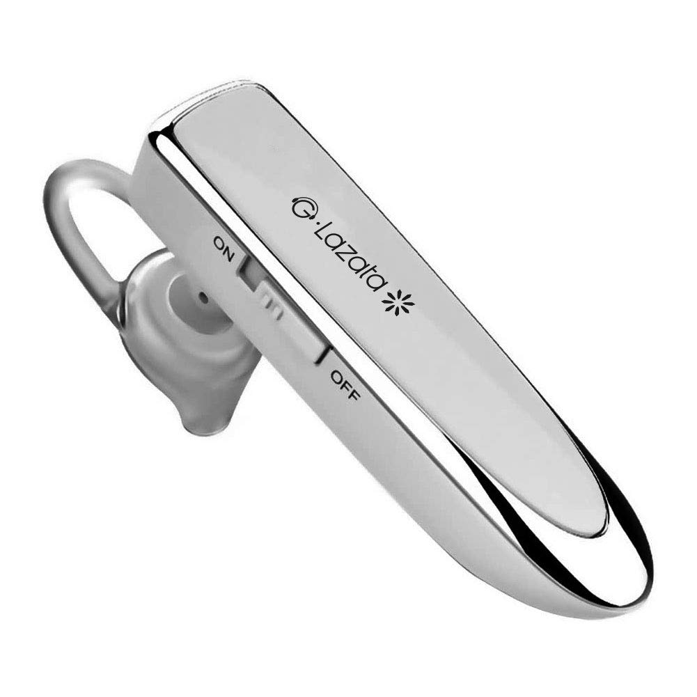 Glazata Wireless Bluetooth Headset Earpiece with Mic 30-hrs Talking Time Stereo A2DP Hands-Free in-Ear Headphone for iPhone Samsung Cell Phone Driver/Trucker (White)