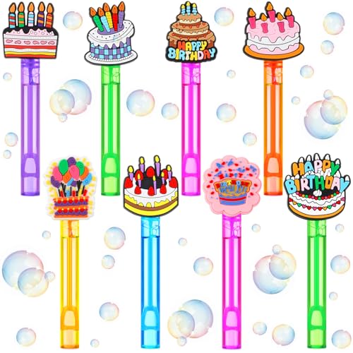 Rotatingpals 24 Pcs Mini Bubble Wands Birthday Party Supplies Assortment for Outdoor Summer Gift Goodie Bag Stuffers(Birthday Cake)
