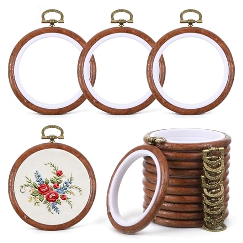 AOZUO 15 Pcs 4 Inch Embroidery Hoops Set Round Imitated Wood Cross Stitch Hoop Rings Circle Display Frame Kits for Art Craft Sewing Embroidery Handy DIY Ornaments Christmas Decoration
