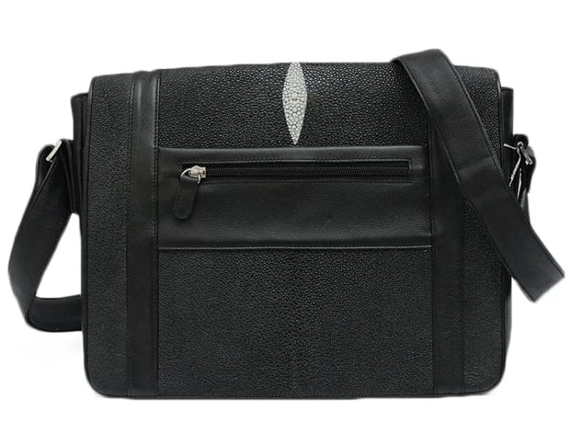 Echte Echte Stingray Skin Herren-Umhängetasche, Geldbörse, echtes Leder, Umhängetasche, Kuriertasche, Schwarz