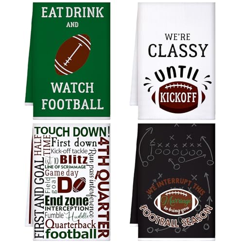 Mixweer Set of 4 Football Kitchen Decorative Towels Football Dish Cloths Absorbent Chic Color Hand Towels Tea Dish Washcloths for Cooking Baking Housewarming Gift 15. 75 x 23. 62 in