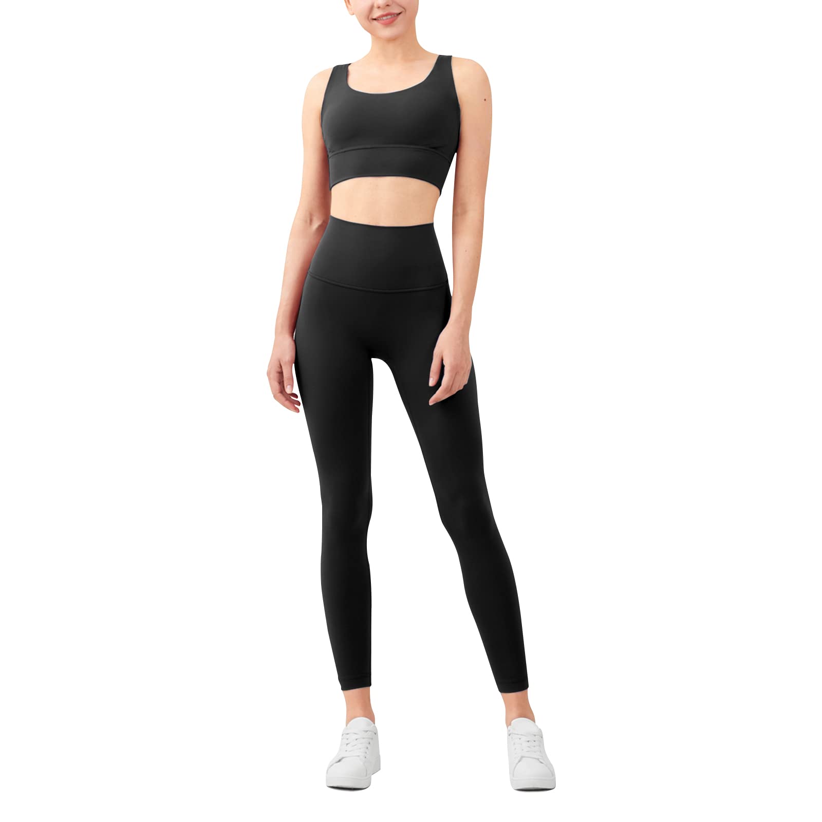 Ergocar Abbigliamento Sportivo da Donna Set 2 Pezzi, Top Sportivo e Vita Alta Leggings Yoga Tuta, Donna Abbigliamento Sportivo In 2 Pezzi, Set Palestra Donna per Running Yoga Corsa Palestra
