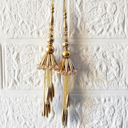Image of Adikala Craft Store Handmade Ethnic Latkan Tassel Set of 2 for Saree Pallu, Blouse, Suits, Dupatta, Lehenga Decor (Golden Pipe 1L)