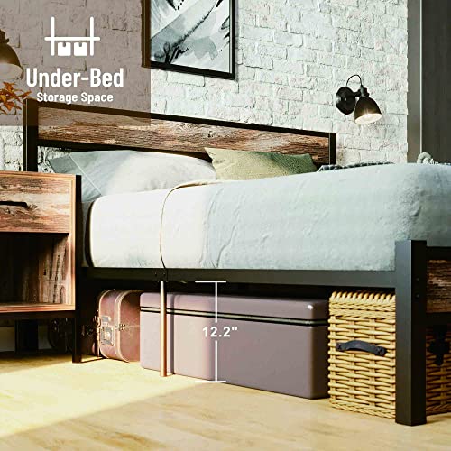 LIKIMIO Twin Bed Frame with Headboard, Easy Assembly, Noise-Free, No Box Spring Needed, Heavy Strong Metal Support Frames, Rustic Brown