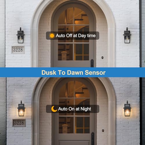 Dusk to Dawn Outdoor Wall Lantern for Home Porch Garage Entryway Front Door, Exterior Sconce Light Fixtures, Anti-Rust Waterproof Wall Mount Wall Light with Clear Glass and Light Sensor