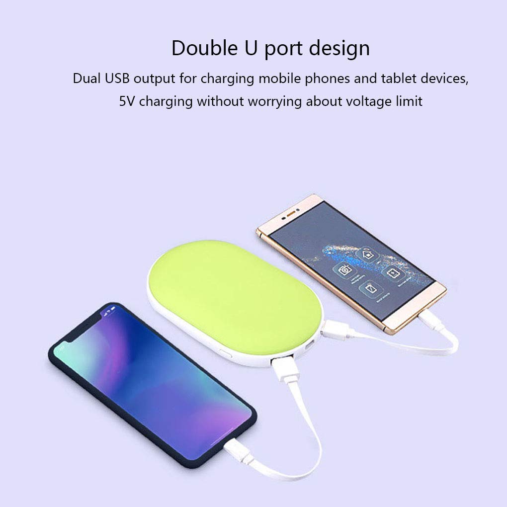 Scaldamani USB, Porte di Uscita Multiple, Scaldamani Tascabile Ricaricabile su Entrambi i Lati, Riutilizzabile, Power Bank Portatile ad Alta capacità da 7800 mAh, Verde