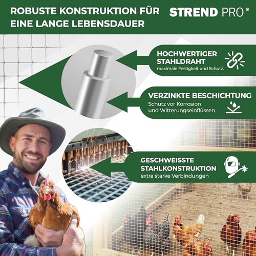 STREND PRO Maschendrahtzaun | Geschweißt - Verzinkt | 1m x 10m | 0,8 mm, 12,7x12,7mm | Kaninchendraht, Hasendraht, Volierendraht für Garten & Tierhaltung | Hasengitter, Hühnerzaun