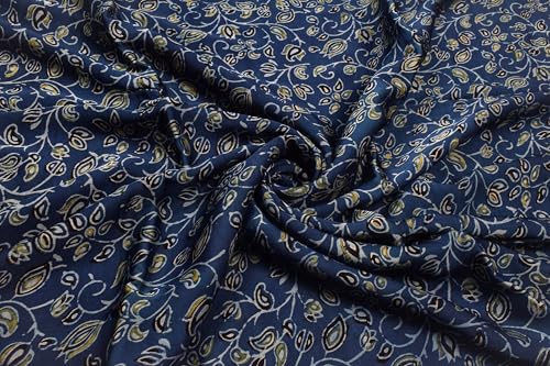 Image of Ethnics of Kutch Women's Ajrakh Modal Silk Natural Dye Hand Block Print Unstitched Kurta Fabric (For Lenght - Refer Bullet Point Below)