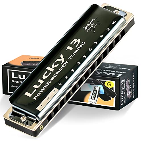 East top ハーモニカ ブルースハーモニカ 13ホール G调 ジャズ専門家 大人用 子供用 勉強 練習用 真鍮カバー キャンバスケース Lucky13 (PowerBender-G)
