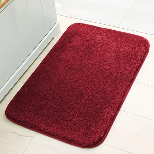 Bathroom Rugs, Bath Rug Non-Slip Bathroom Mats with Super Shaggy Soft Microfiber Plush TPR Backing, Water Absorbent Carpets, Machine Washable Easy Clean and Dry, 16'' x 24'', Red 16"x24" Red