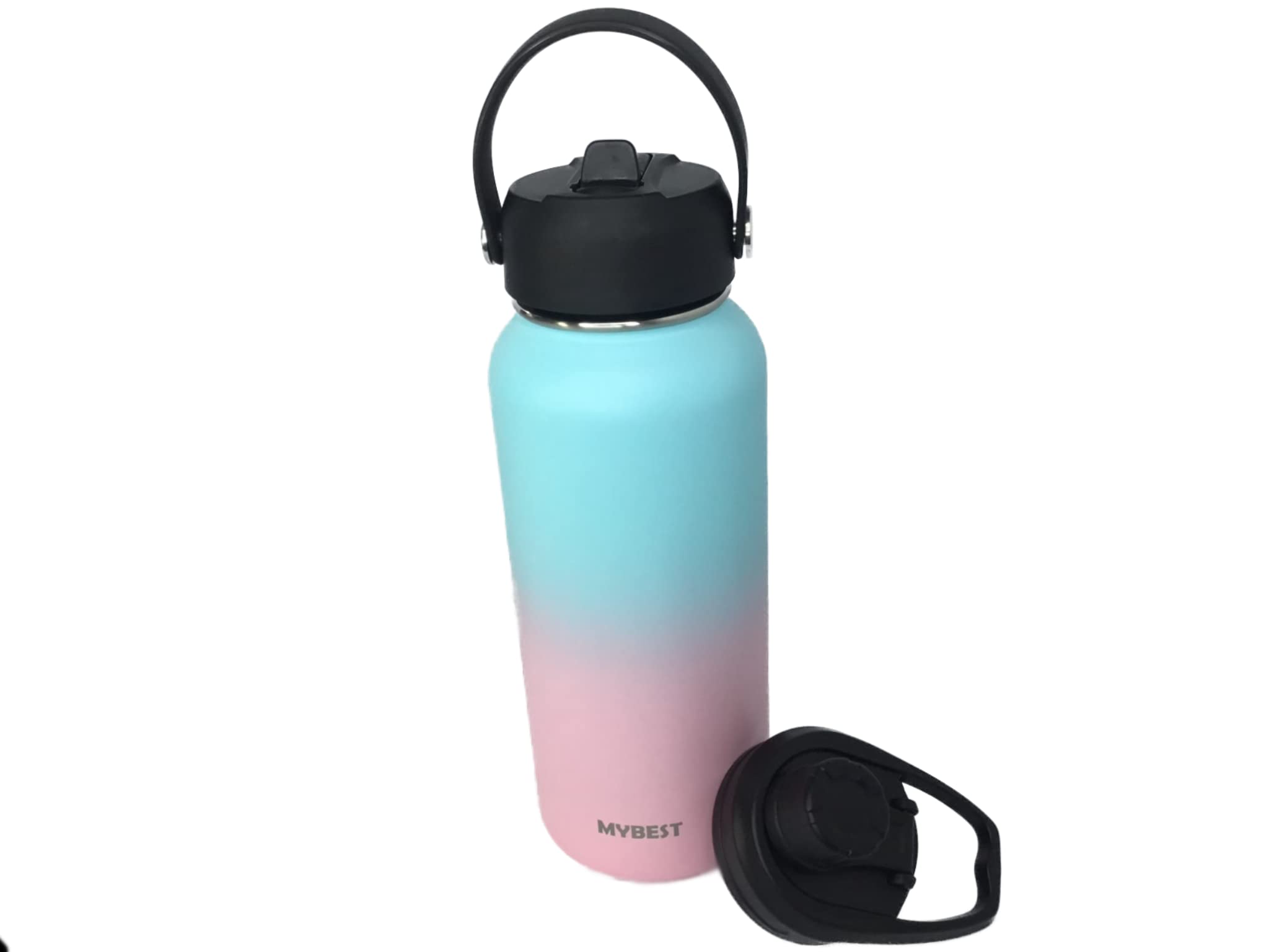 MyBest40oz Vacuum-Insulated Double Wall Stainless Steel Water Bottle with 2 Lids (Straw Lid, Directly Drinking Lid) (Macaron)