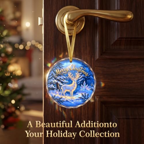 Christmas Ornaments, Crystal Deer Glass Christmas Tree Decorations Gift | Glass Ornament with Glowing Crystal Deer, 3.1in; Blue Gift Box + Ribbon, Christmas Ornaments 2026, Christmas Tree Decorations - image 5