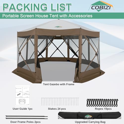 Image of COBIZI 15x15 FT Pop Up Gazebo - Canopy Tent, Large Gazebos On Clearance,Instant Screened in Gazebo,carpas para Patio,Portable Screen Tents for 12-15 Persons Outdoor Camping, Backyard,Brown
