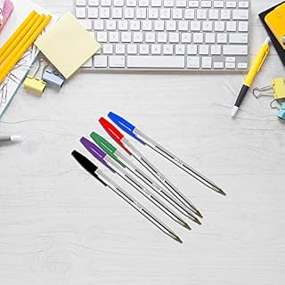 Indigo ASSORTED Colour Ballpoint Pens. Quality Stick Biro Pens for Home/School/Office. 0.7mm Medium Encased Nib (5)