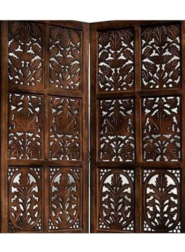 Image of Wooden Partition for Living Room, Privacy Divider, Wooden Room Separator, Divider for Office, Partition for Puja Room, (Mix Frame Design - Brown) (4 Feet 3 Panelss)