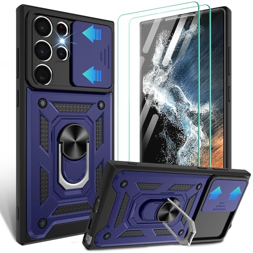 Coque anti-choc Samsung S22 Ultra avec anneau rotatif et verres