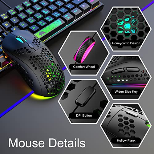 Image of 60% Gaming Keyboard and Mouse Combo Small Mini RGB Backlight Mechanical Feeling and Mechanical RGB 6400 DPI Honeycomb Optical Mouse,Gaming Mouse pad for Gamers and Typists Black