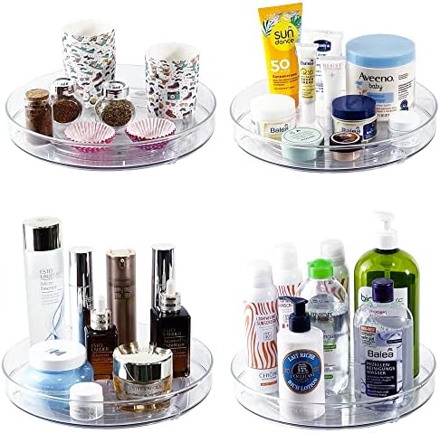 YCLADEC 4 Pack Lazy Susan 9.2" Inch Turntable Organizer Pantry Organization and Storage Container Bins Spice Rack Cabinet Rotating Condiment for Pantry Kitchen Vanity Bathroom Jewelry Holder Clear
