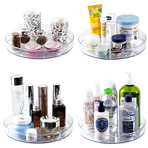 Ycladec 4 Pack Lazy Susan 9.2" Inch Turntable Organizer Pantry Organization And Storage Container Bins Spice Rack Cabinet Rotating Condiment For Pantry Kitchen Vanity Bathroom Jewelry Holder Clear #TOP2
