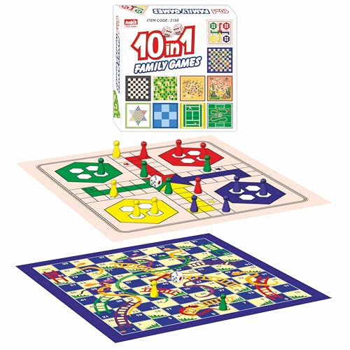 Image of Ankit Toys and Games 10-in-1 Family Board Games Set - Ludo, Chess, Snakes & Ladders, Tic-Tac-Toe & More | Fun Strategy & Educational Game for Kids & Adults