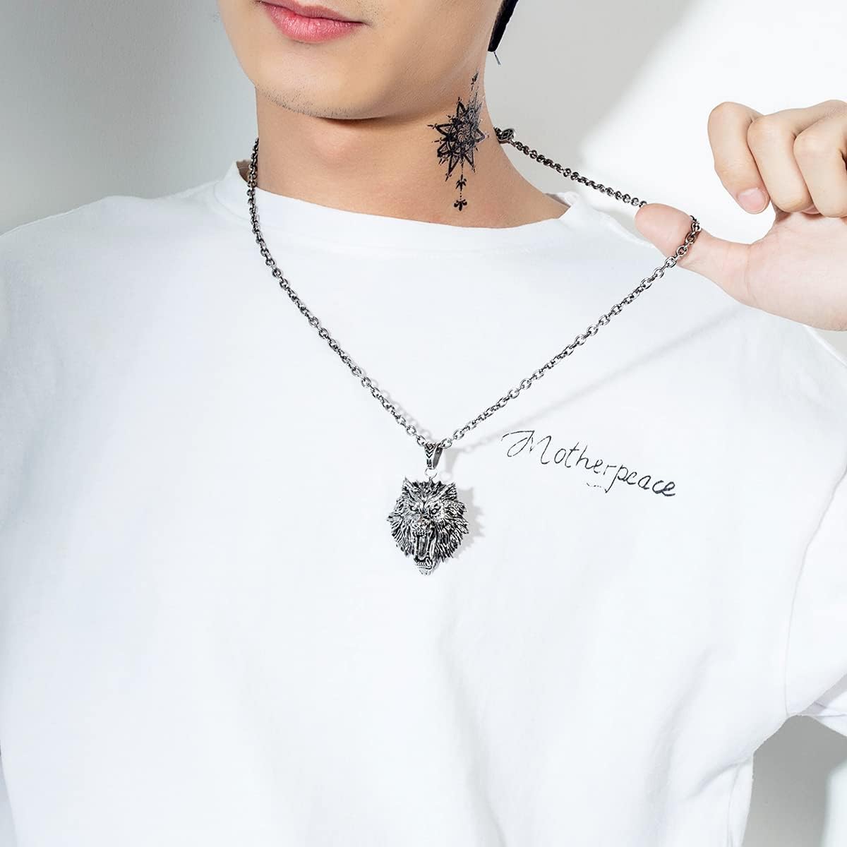 FUTIMELY Men's Stainless Steel Viking Wolf Necklace - Vintage Gothic Tribal Pendant - Punk Style Domineering Fierce Amulet Wolf Head Jewelry - Image 5