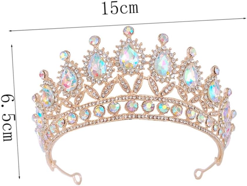 Rhinestones Tiara Crown with Colorful Teardrop Gems, Bridal and Birthday Party Headpiece for Women, Gold Tone Princess Circlet for Wedding and Celebration