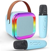 Jsdoin Karaoke Machine 2 Microphones, Portable Karaoke Machine with LED Light, Birthday Presents Microphone for Kids Families Birthday Party Gifts (Blue)