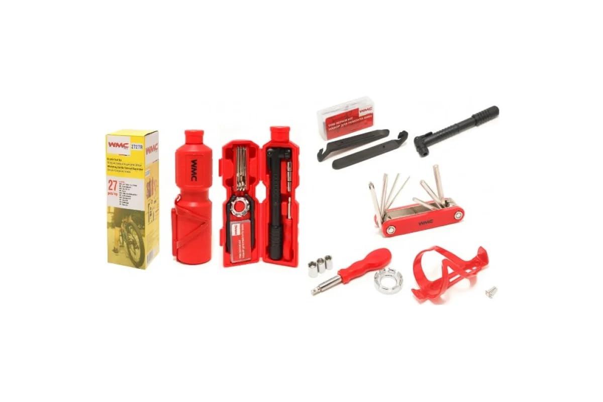 WMC 27-Piece Bicycle Repair Tool Kit | Professional Bike Maintenance Set with Red Multi-Tool, Tire Puncture Patches, Chain Breaker & Portable Storage Case