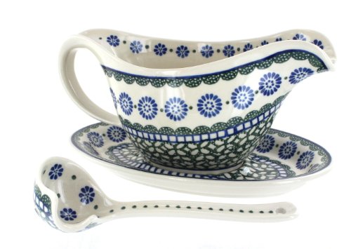 Blue Rose Polish Pottery Maia Gravy Boat & Ladle