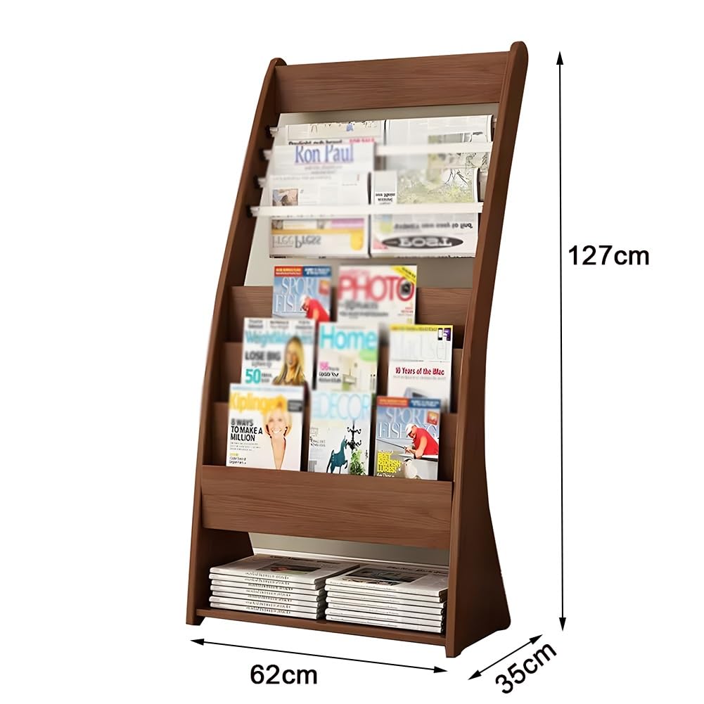 Organizzatore di Materiale Promozionale da Pavimento, Piccolo Porta giornali in Legno, Porta riviste Indipendente, per Banche, biblioteche, uffici (C-62x35x127cm)