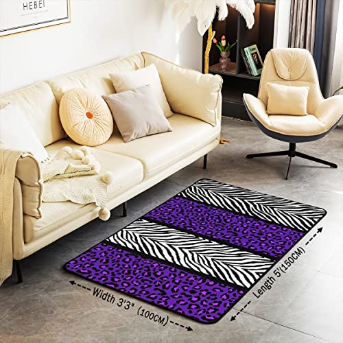 Loussiesd Purple Leopard Living Room Rugs 100x150cm Kids Black White Zebra Living Room Rugs for Cheetah Decorative Carpet Animal Print Indoor Floor Mat Room Decor Accent Rug - Image 3