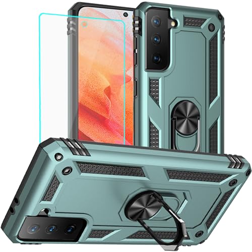 for Galaxy S21 Case: Samsung Galaxy S21 Case with HD Screen Protector - Military Grade Protective Cases with Ring for Samsung S21 6.2 (Dark Green)