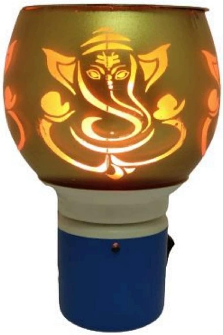 Electric Ceramic Round Kapoor Dani Stand Kapur Incense Burner Aroma Oil Diffuser Cum Night Lamp with On/Off Switch to Toggle Between Burner and Lamp - (Design 10)