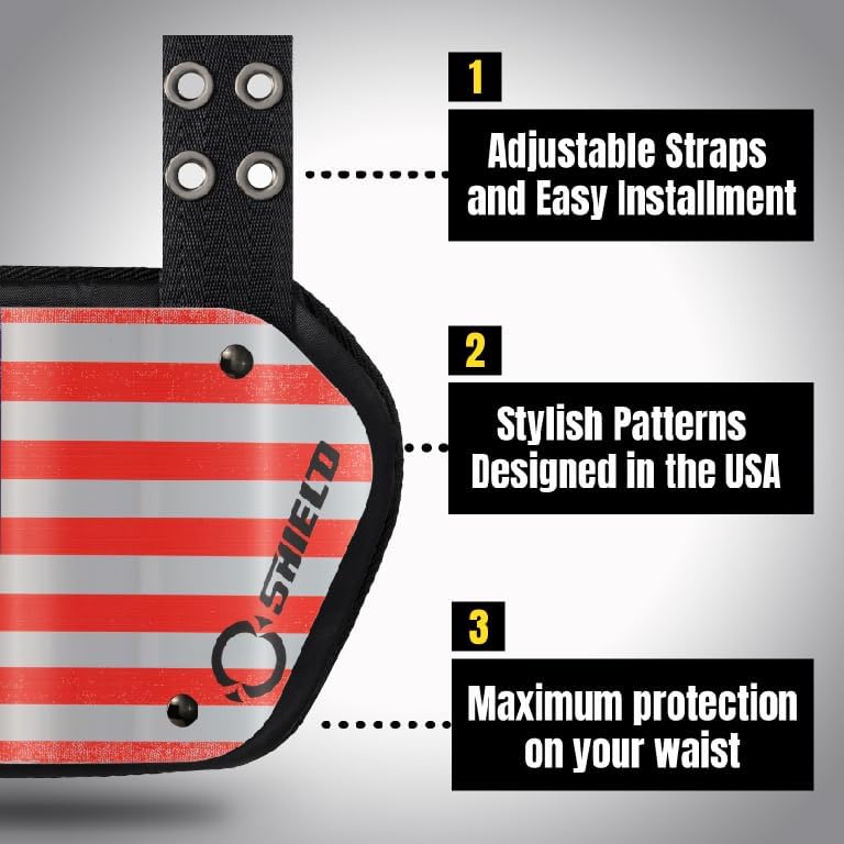 Miniatura 2 de O Shield Placa trasera de fútbol con bandera, almohadillas de espalda baja para jugadores de fútbol, protector trasero