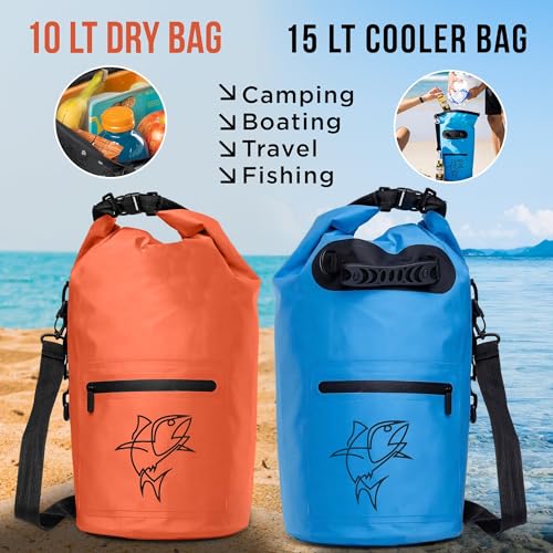 Bolsa seca impermeable pack - bolsa de almacenamiento seca con cierre enrollable para kayak, bote, paddleboarding, viajes a la playa - bolsa impermeable flotante 10l (naranja) miniatura 2