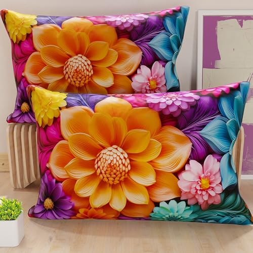 PETTI Artigiani Italiani - Coppia di Federe Cuscino 40x145 cm in Microfibra, Cuscini Arredo Camera da Letto, Divano, Salotto, Set 2 Fodere Copricuscino, Federa Floreale 05 12, 100% Made in Italy