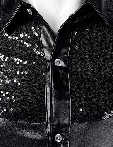 ZEROYAA Men's Shiny Metallic Sequin Long Sleeve Button Down Shirts for Halloween Cosplay Party2