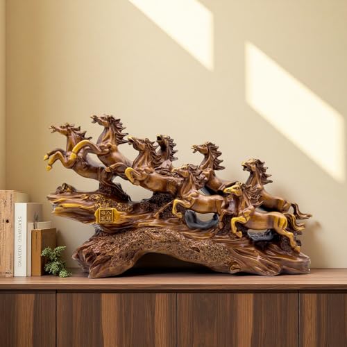 Estatua de Caballos Feng Shui de Resina 13.7"x4"x7.9" miniatura 3