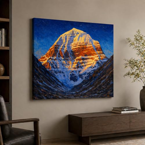 Image of Kunj Cart Mount Kailash Painting | 10+ DESIGNS | Kailash Parvat Canvas Painting for Living Room, Temple Home & Office Wall Decoration (Kailash Mountain Painting, 12x12 Inch, Framed)
