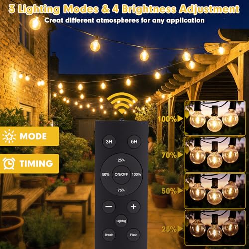 Solar-String-Lights-Outdoor-Garden - G40 45.9ft String Lights Outdoor Festoon - Remote Control 14M Garden Light Outside Solar Powered Waterproof Led - Patio Party Gazebo Weding - Image 4