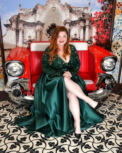 Long Sleeve Prom Dress Sparkly Sequin V Neck Satin A-Line Ball Gowns for Women Formal Evening Dresses with Pockets Slit2