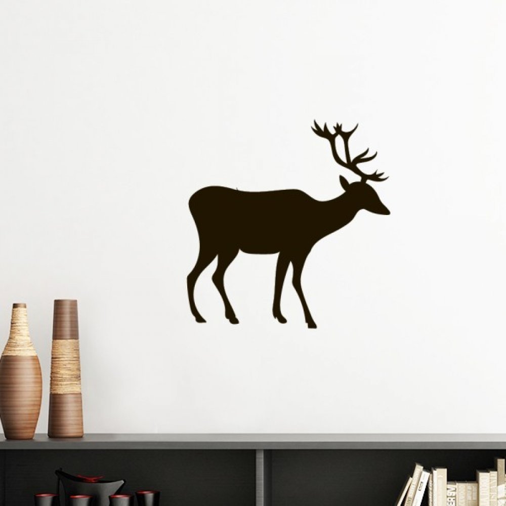 Sticker mural cerf noir silhouette autocollante rouge 30cm design mignon amovible