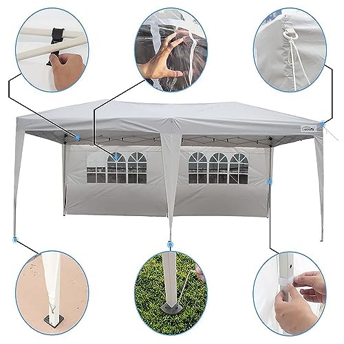 Goutime Easy Pop up Canopy gazebo Marquee Tent,3x6m, W/4 Removable Sidewalls W/wheel Bag,Garden Gazebo Height Adjustable, Party Tent Wedding Water Resistant AwningAll Weather Gazebo Camping (White) - Image 5